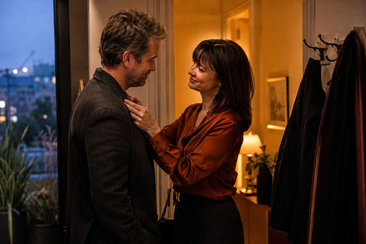 Adult couple getting ready for an evening out together