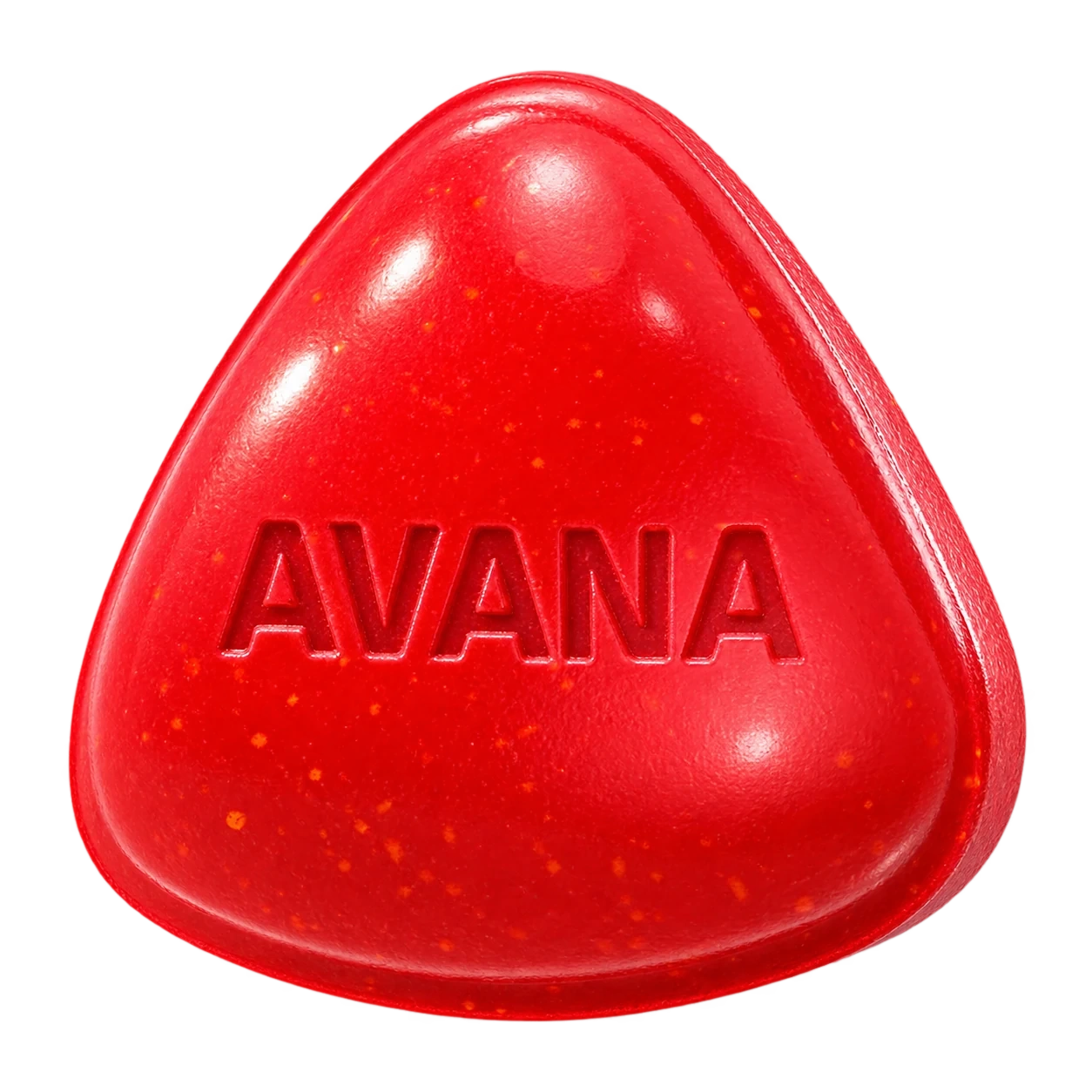 Red rounded triangular Avana tablet with AVANA marking