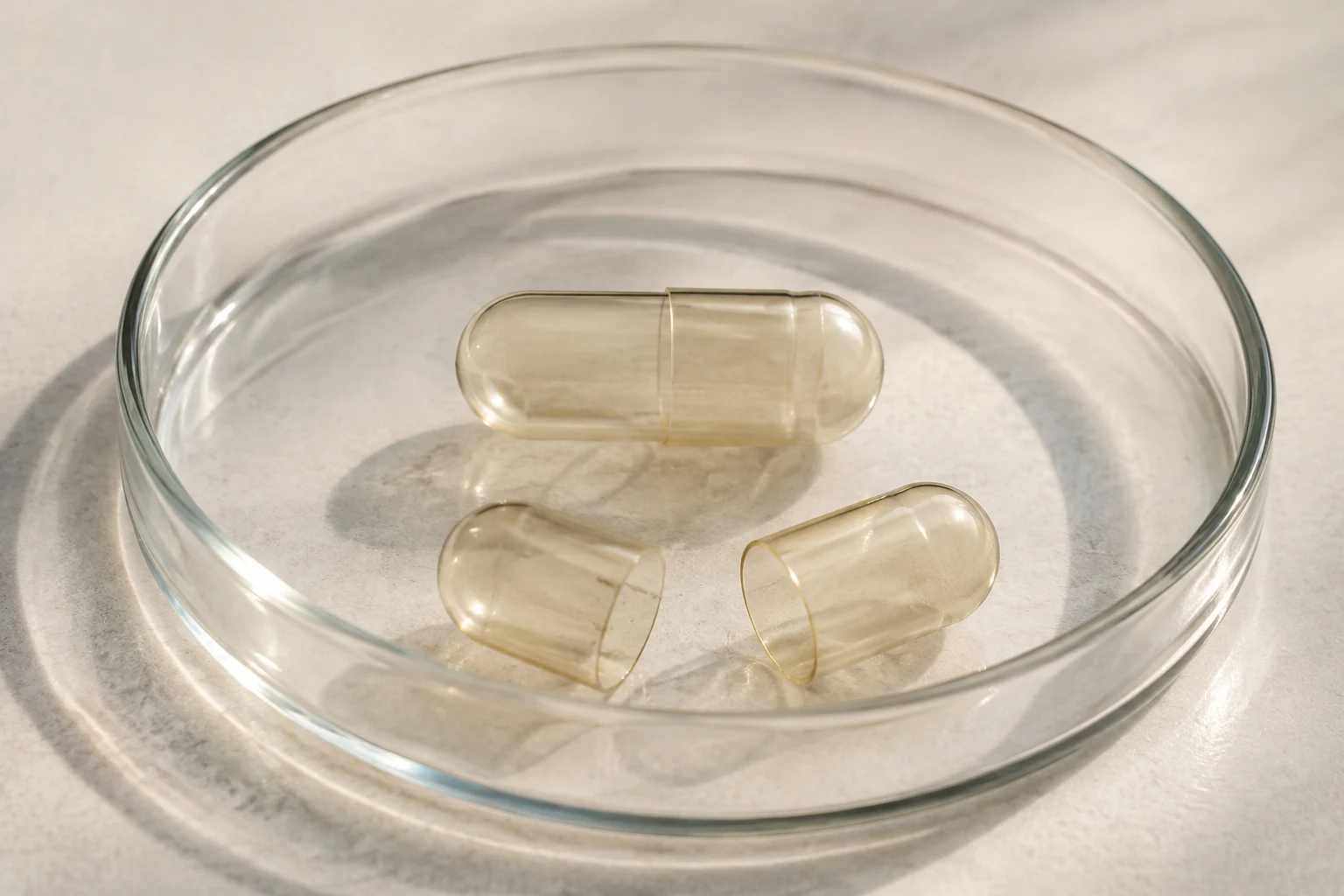 Empty two-piece capsule shells showing their outer casing and hollow interior