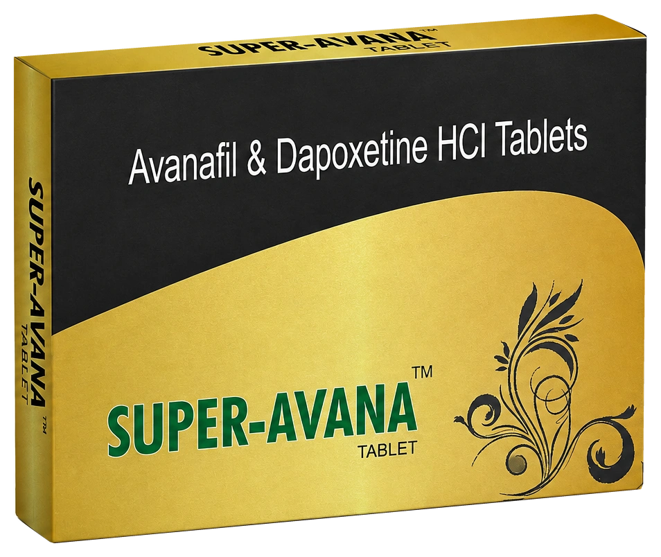 Super Avana gold and black carton with a transparent background