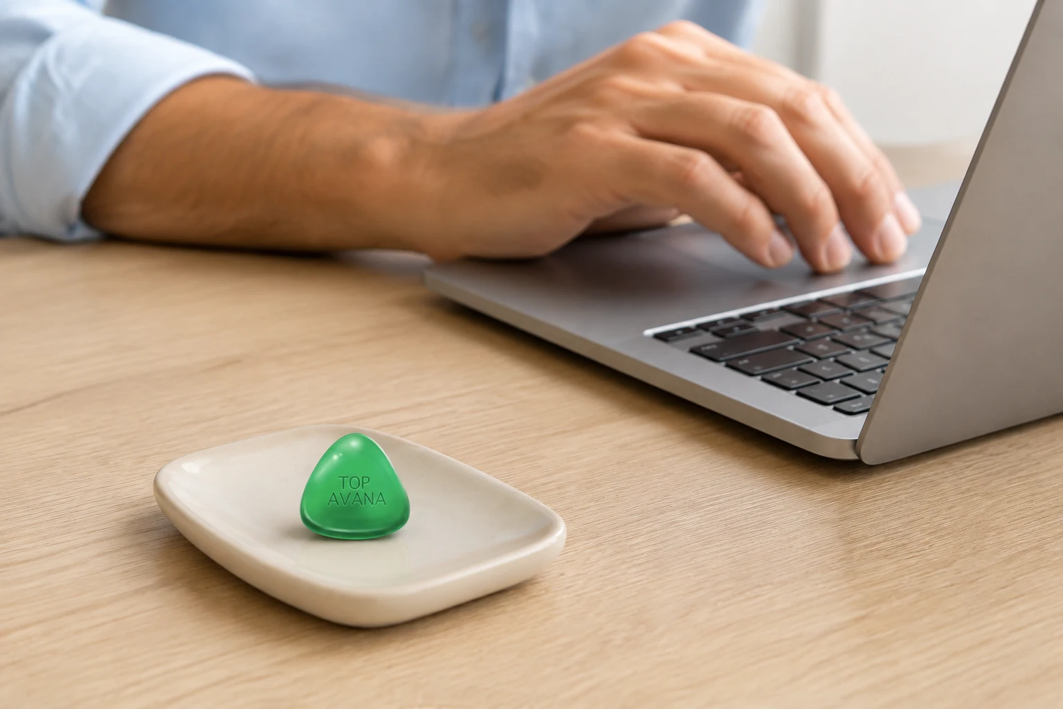 Top Avana tablet beside a laptop while an adult considers an online order
