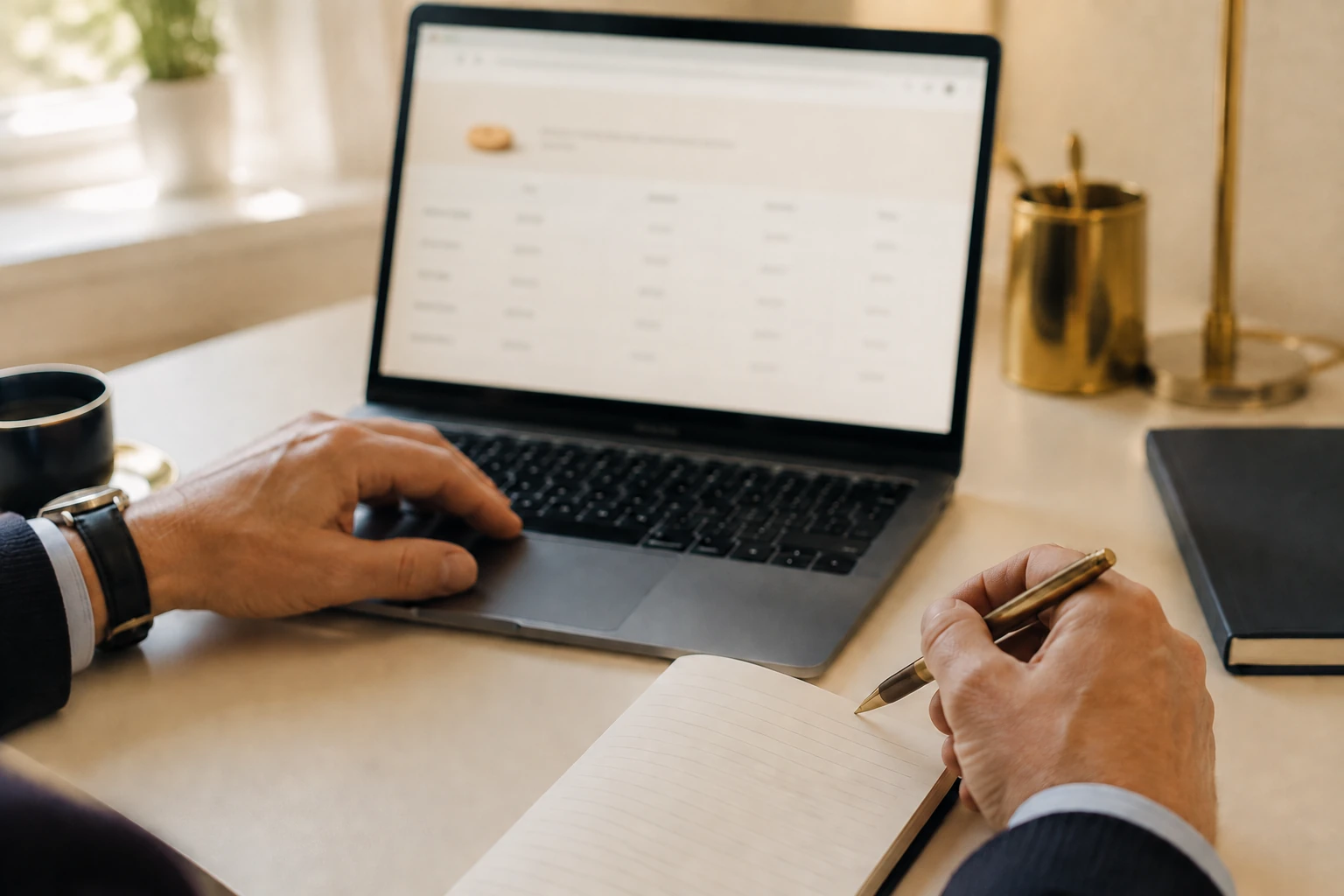 Hands comparing an online medicine order beside a notebook