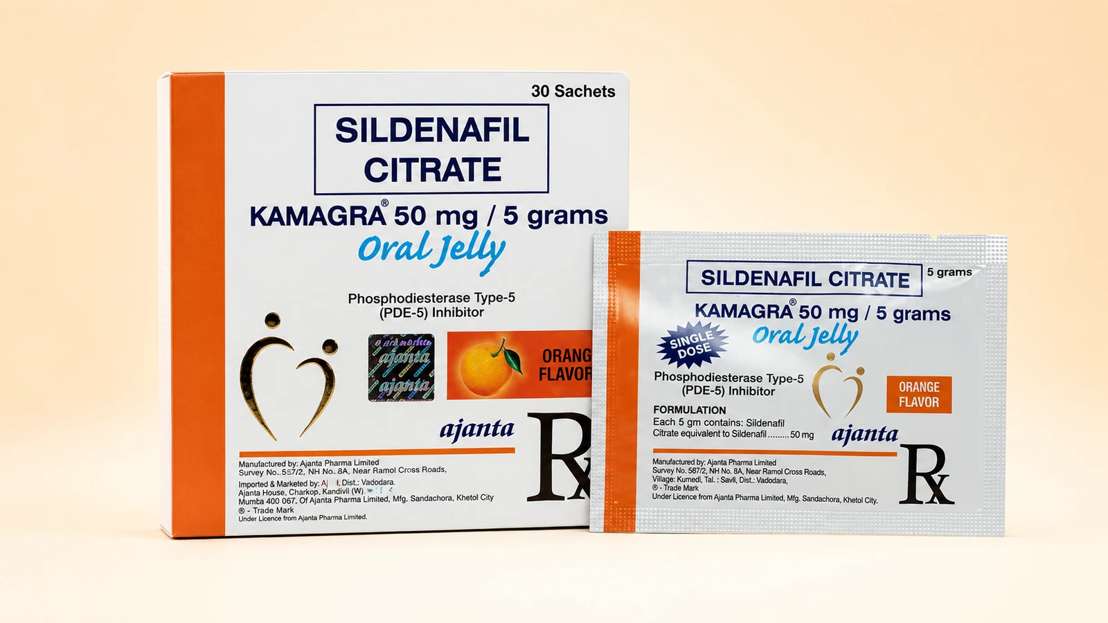 Kamagra oral jelly 50 mg carton and sachet