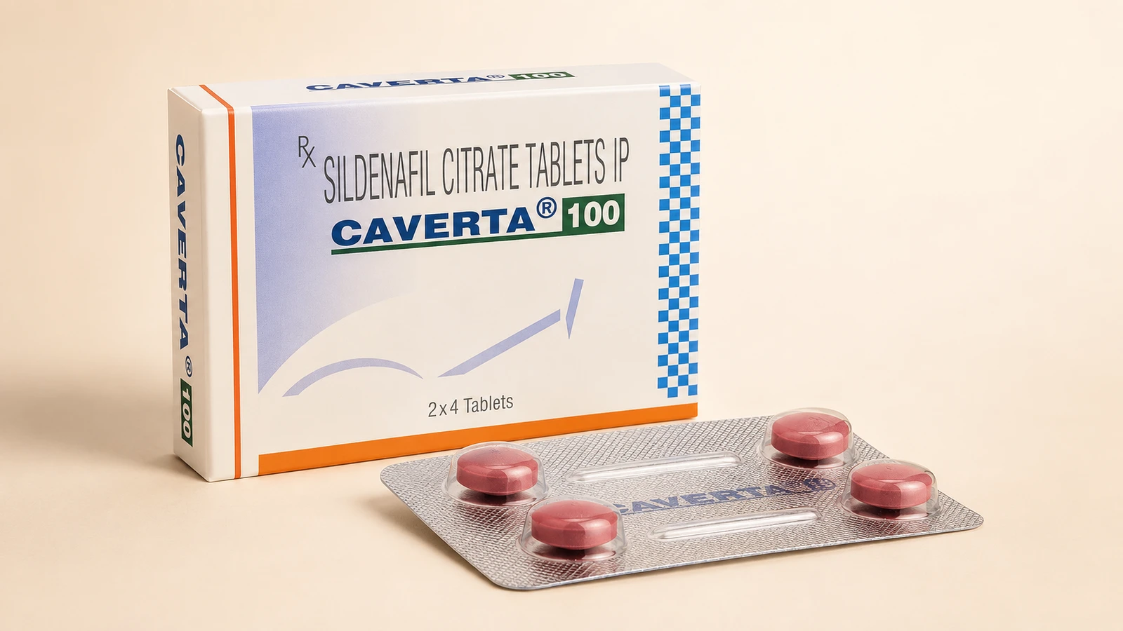 Caverta100 carton and blister illustration on ivory